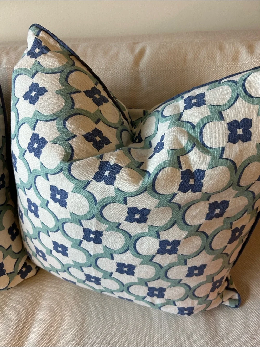 QUATRINE 22” Down-Filled Linen Geometric Pattern Custom-Made Pillow